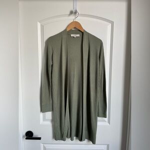 LOFT Sage Green Ribbed Open Cardigan